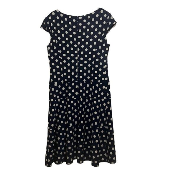 Anne Klein dress flare navy cream polka dots cap sleeve slinky 10 - Picture 7 of 9